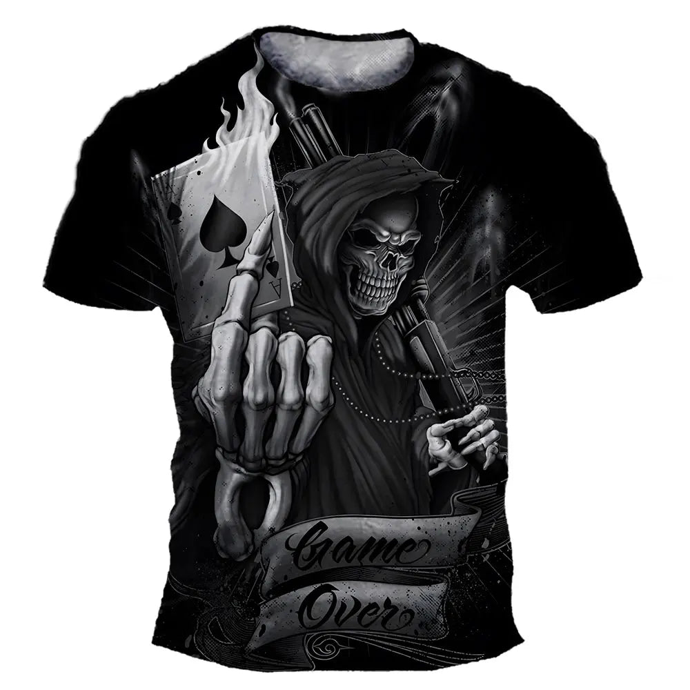 Mens Oversized Halloween Skull T-Shirt - Casual Hip Hop Short Sleeve Tee - ZOOMNSTORE