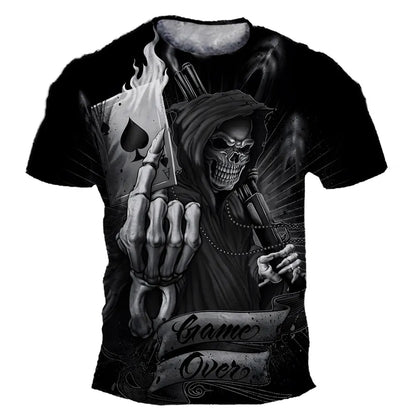 Mens Oversized Halloween Skull T-Shirt - Casual Hip Hop Short Sleeve Tee - ZOOMNSTORE