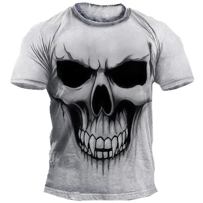 Mens Oversized Halloween Skull T-Shirt - Casual Hip Hop Short Sleeve Tee - ZOOMNSTORE