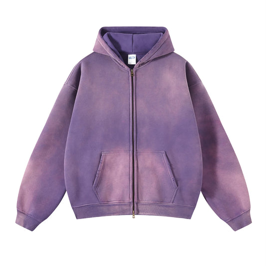 Mens Oversized Tie Dye Zip Up Hoodie - Plush Gradient Cardigan Sweatshirt - ZOOMNSTORE