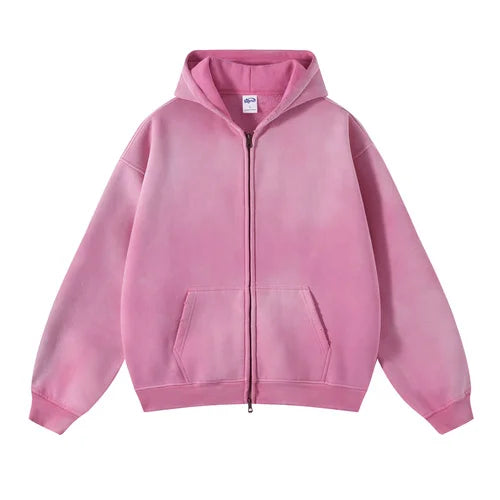 Mens Oversized Tie Dye Zip Up Hoodie - Plush Gradient Cardigan Sweatshirt - ZOOMNSTORE