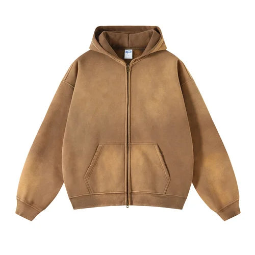 Mens Oversized Tie Dye Zip Up Hoodie - Plush Gradient Cardigan Sweatshirt - ZOOMNSTORE