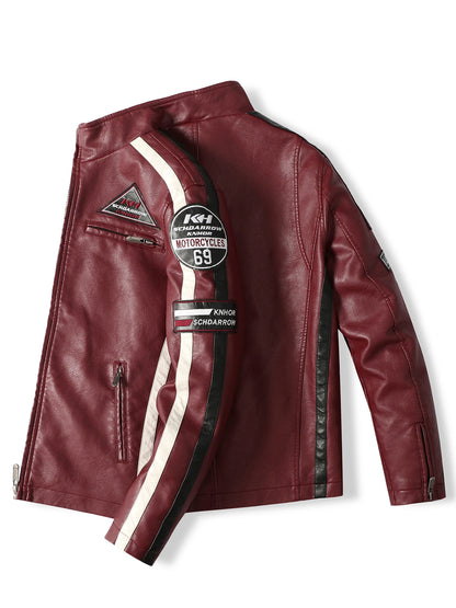 Mens PU Leather Motorcycle Racing Jacket - Stylish Biker Gear - ZOOMNSTORE