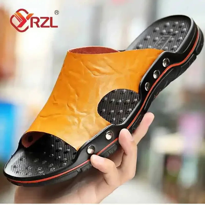 Mens PU Leather Sandals - Lightweight EVA Summer Slippers - ZOOMNSTORE