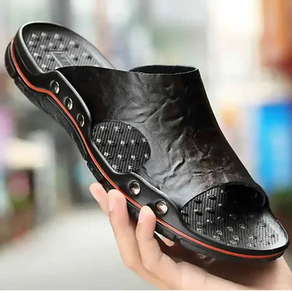 Mens PU Leather Sandals - Lightweight EVA Summer Slippers - ZOOMNSTORE