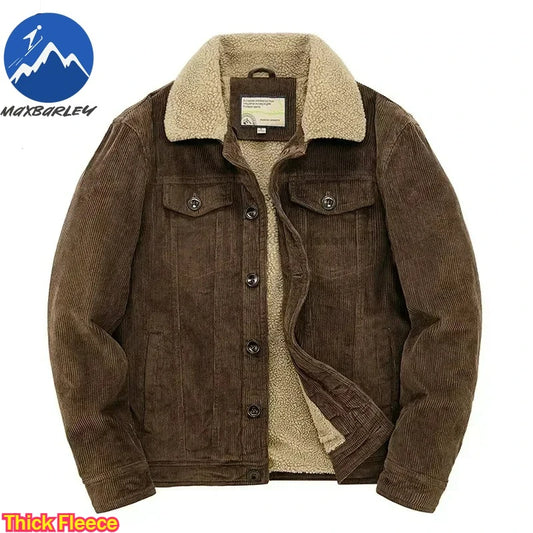 Mens Padded Corduroy Parka Jacket - Warm Windbreaker with Fur Collar - ZOOMNSTORE