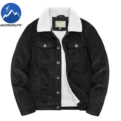 Mens Padded Corduroy Parka Jacket - Warm Windbreaker with Fur Collar - ZOOMNSTORE