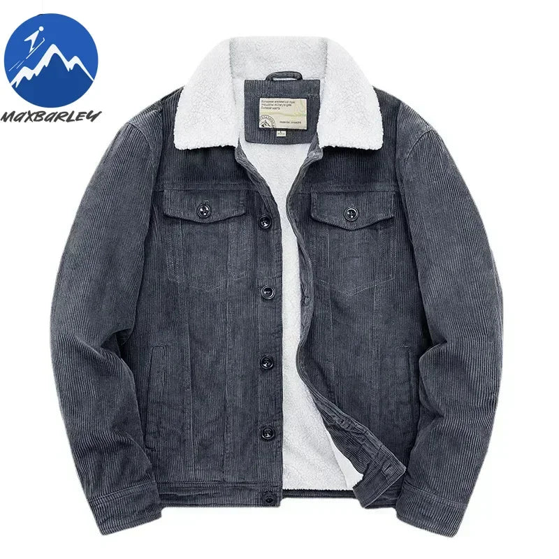 Mens Padded Corduroy Parka Jacket - Warm Windbreaker with Fur Collar - ZOOMNSTORE