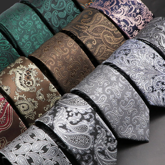 Mens Paisley Necktie - Grey Brown Green Wedding  Business Tie - ZOOMNSTORE
