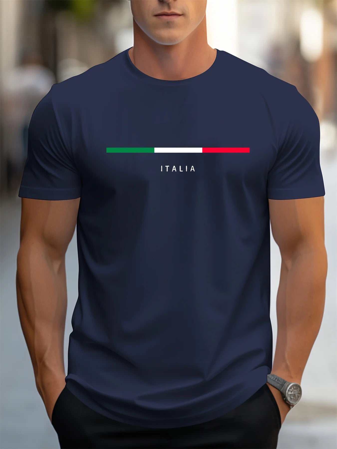 Mens Plus Size Cotton Casual T-Shirt - ITALIA Pattern Short Sleeve Top - ZOOMNSTORE