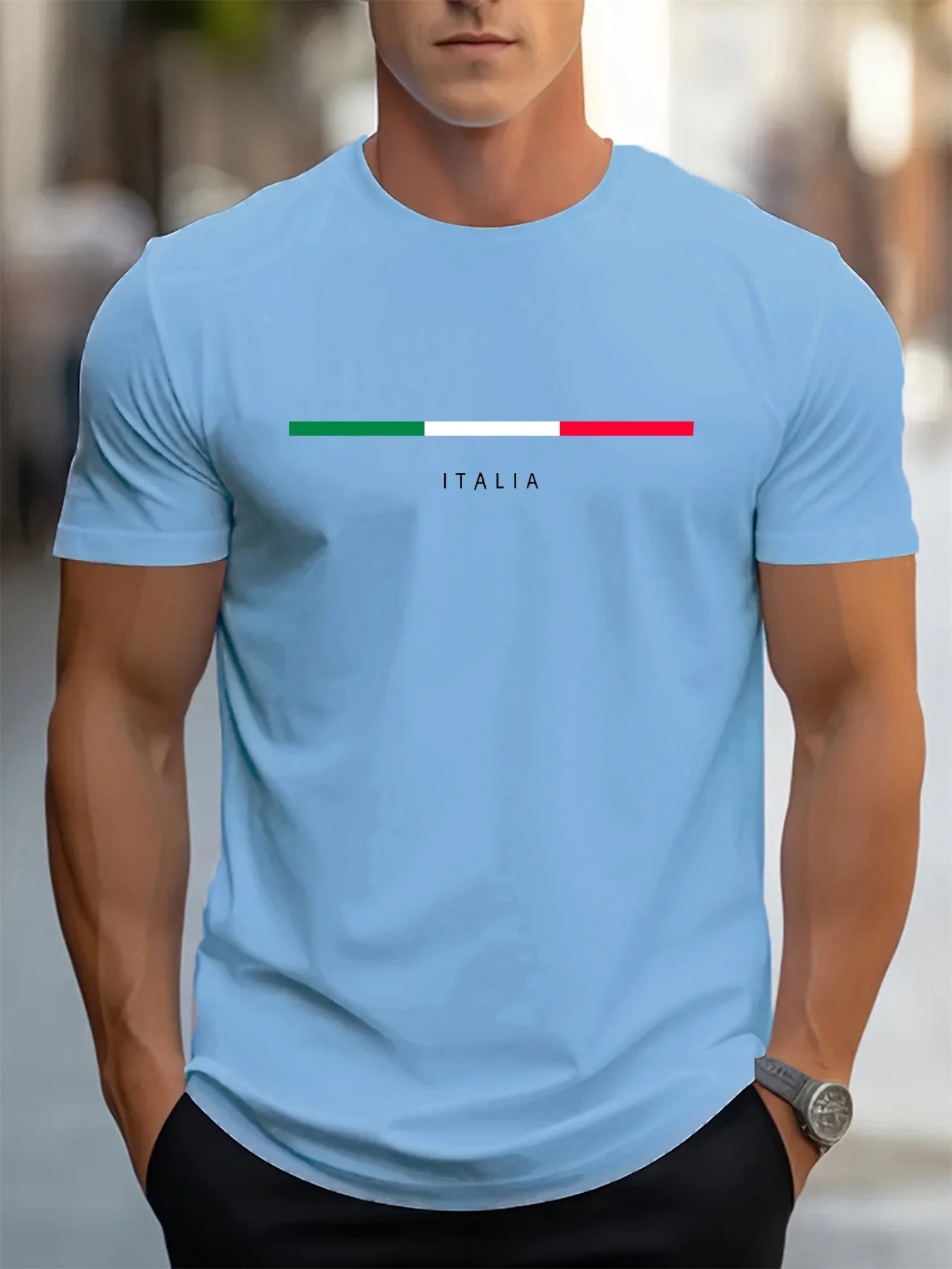 Mens Plus Size Cotton Casual T-Shirt - ITALIA Pattern Short Sleeve Top - ZOOMNSTORE