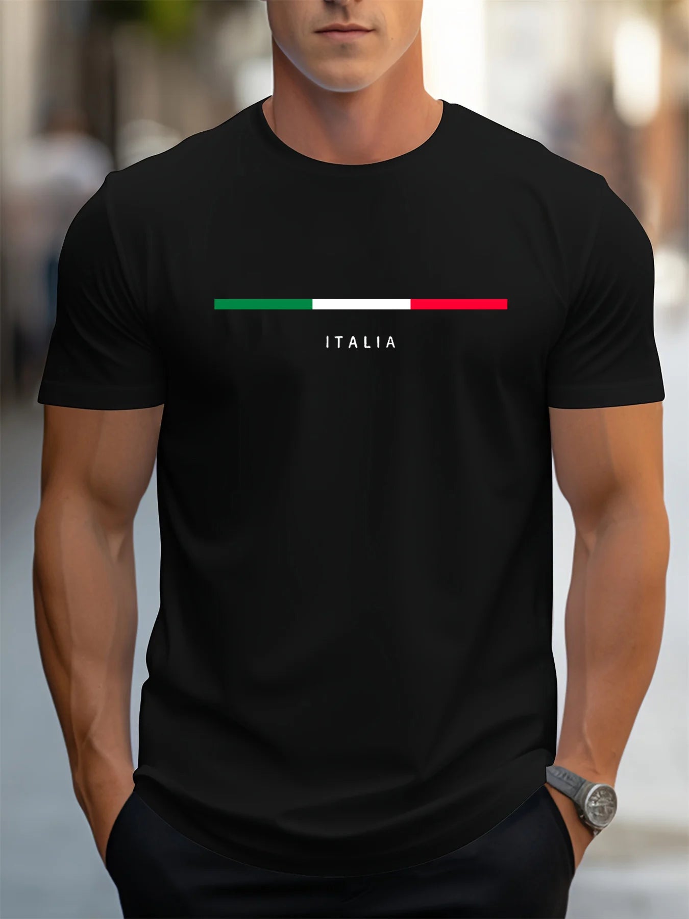 Mens Plus Size Cotton Casual T-Shirt - ITALIA Pattern Short Sleeve Top - ZOOMNSTORE