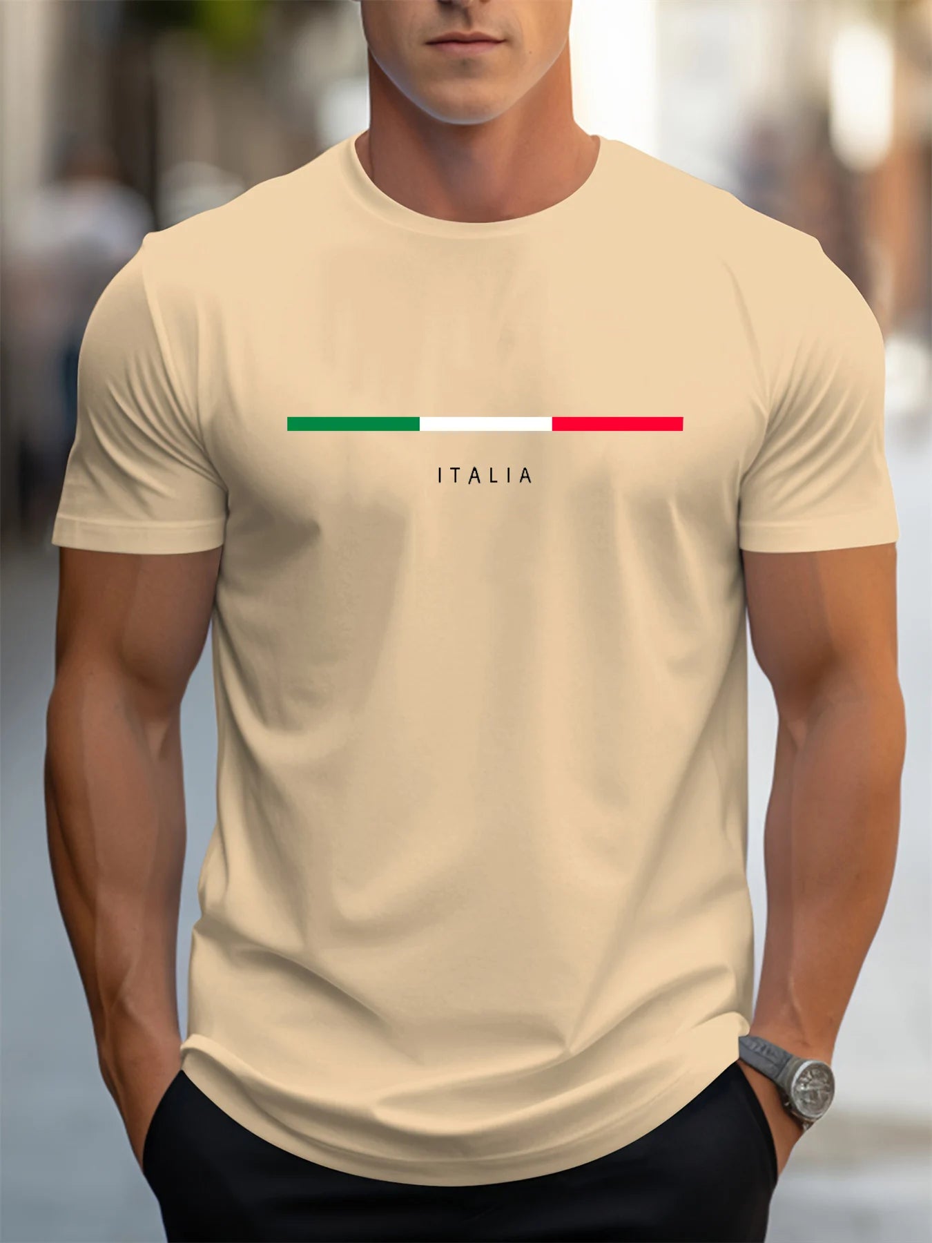 Mens Plus Size Cotton Casual T-Shirt - ITALIA Pattern Short Sleeve Top - ZOOMNSTORE