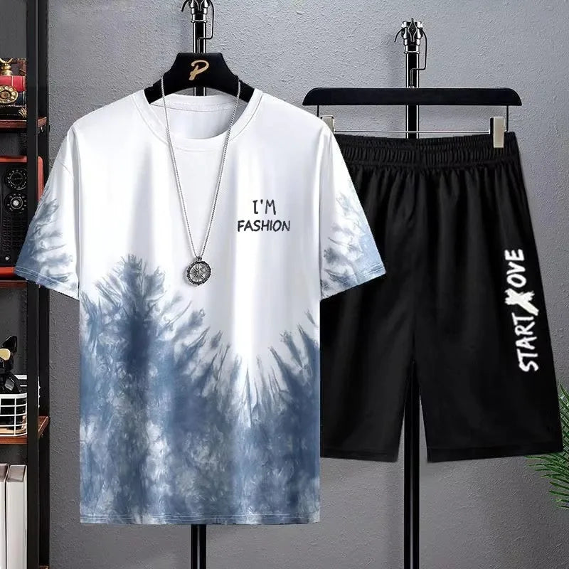 Mens Quick Dry 3D Printed Sports Tracksuit - Casual Breathable Short Sleeve T-Shirt  Shorts Set - ZOOMNSTORE