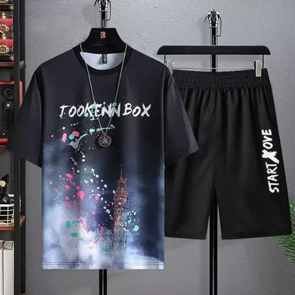 Mens Quick Dry 3D Printed Sports Tracksuit - Casual Breathable Short Sleeve T-Shirt  Shorts Set - ZOOMNSTORE
