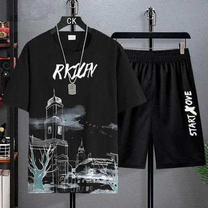 Mens Quick Dry 3D Printed Sports Tracksuit - Casual Breathable Short Sleeve T-Shirt  Shorts Set - ZOOMNSTORE