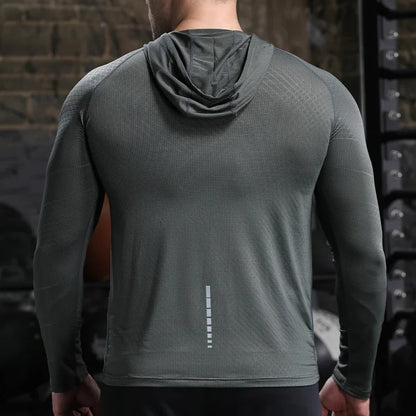 Mens Quick Dry Hooded Sports Hoodie - Long Sleeve Running Activewear - ZOOMNSTORE