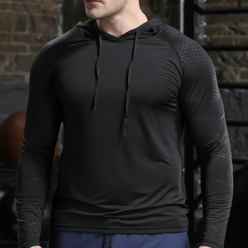 Mens Quick Dry Hooded Sports Hoodie - Long Sleeve Running Activewear - ZOOMNSTORE