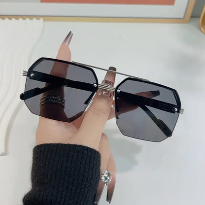 Mens Retro Metal Sunglasses - Square Half Frame Casual Eyewear - ZOOMNSTORE