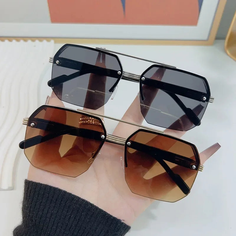 Mens Retro Metal Sunglasses - Square Half Frame Casual Eyewear - ZOOMNSTORE