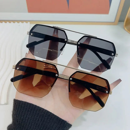 Mens Retro Metal Sunglasses - Square Half Frame Casual Eyewear - ZOOMNSTORE