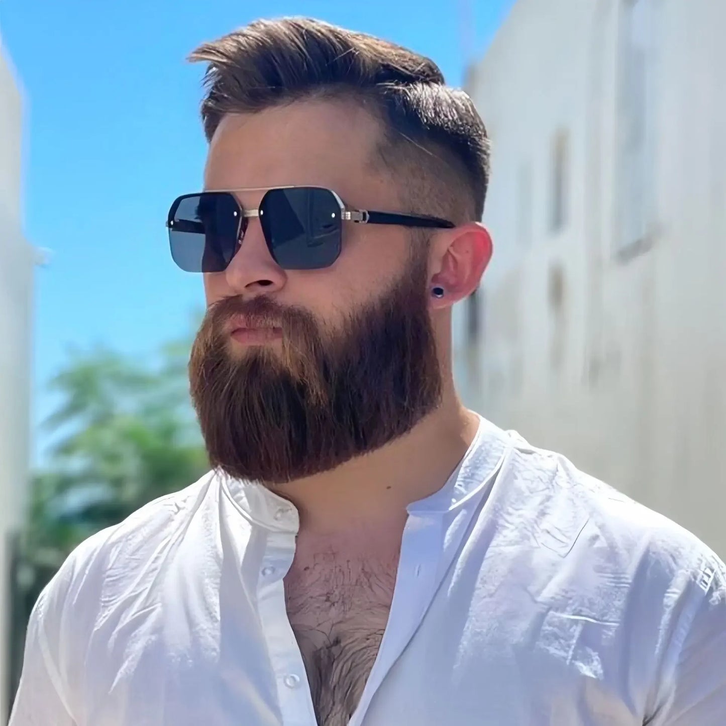 Mens Retro Metal Sunglasses - Square Half Frame Casual Eyewear - ZOOMNSTORE