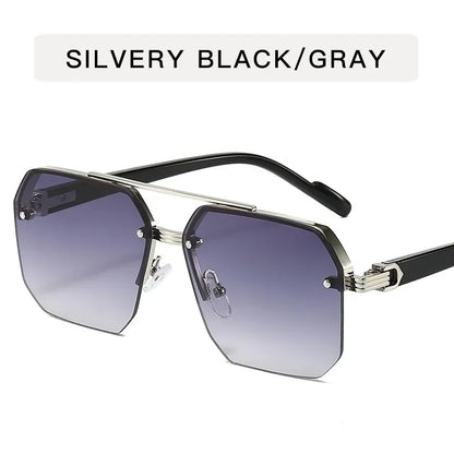 Mens Retro Metal Sunglasses - Square Half Frame Casual Eyewear - ZOOMNSTORE