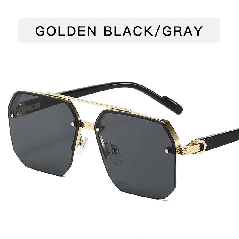 Mens Retro Metal Sunglasses - Square Half Frame Casual Eyewear - ZOOMNSTORE