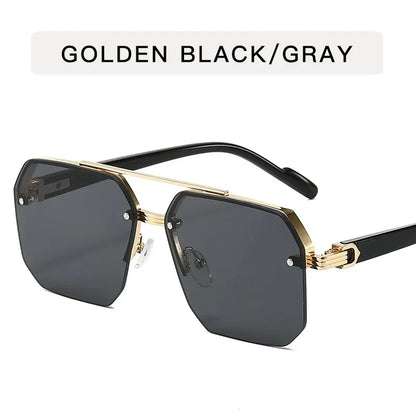 Mens Retro Metal Sunglasses - Square Half Frame Casual Eyewear - ZOOMNSTORE
