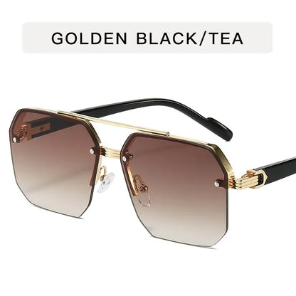 Mens Retro Metal Sunglasses - Square Half Frame Casual Eyewear - ZOOMNSTORE