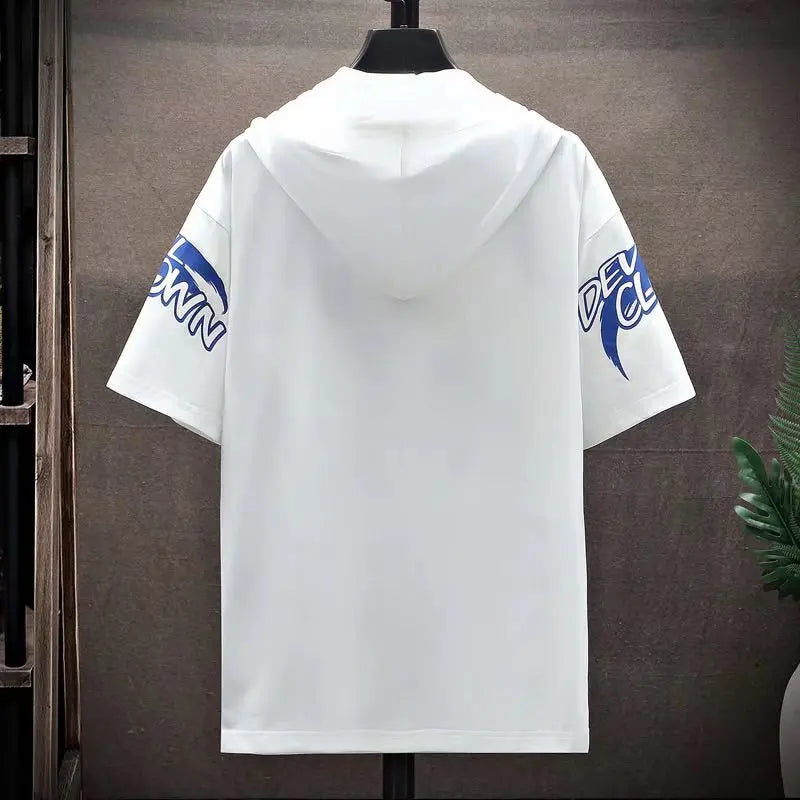 Mens Short Sleeve Hoodie - Japan Fashion Streetwear Harajuku Print - ZOOMNSTORE