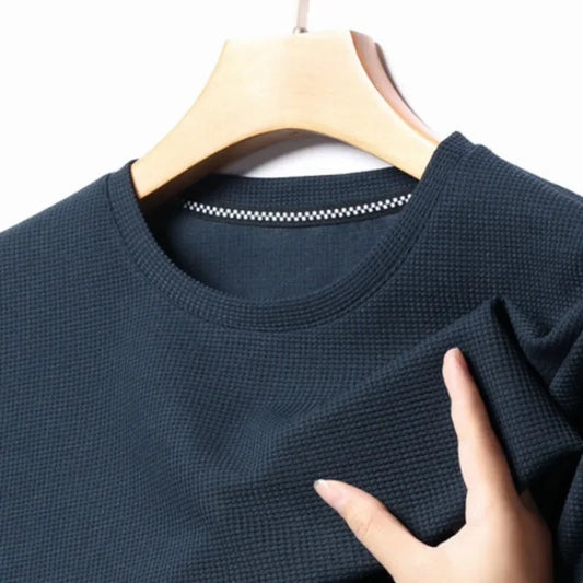 Mens Short Sleeve Polo Shirt - Cotton Waffle Splicing Top - ZOOMNSTORE