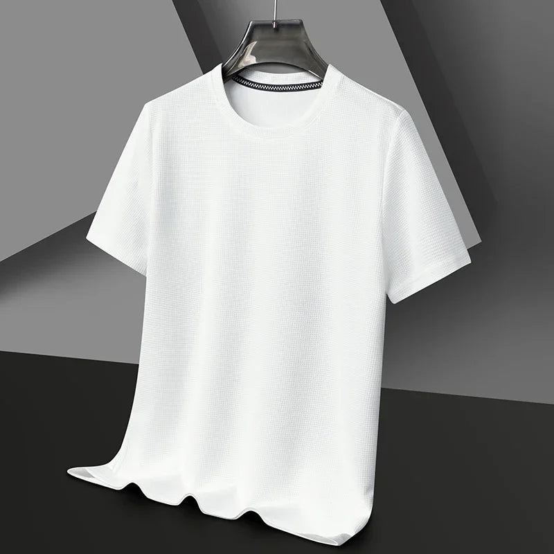 Mens Short Sleeve Polo Shirt - Cotton Waffle Splicing Top - ZOOMNSTORE