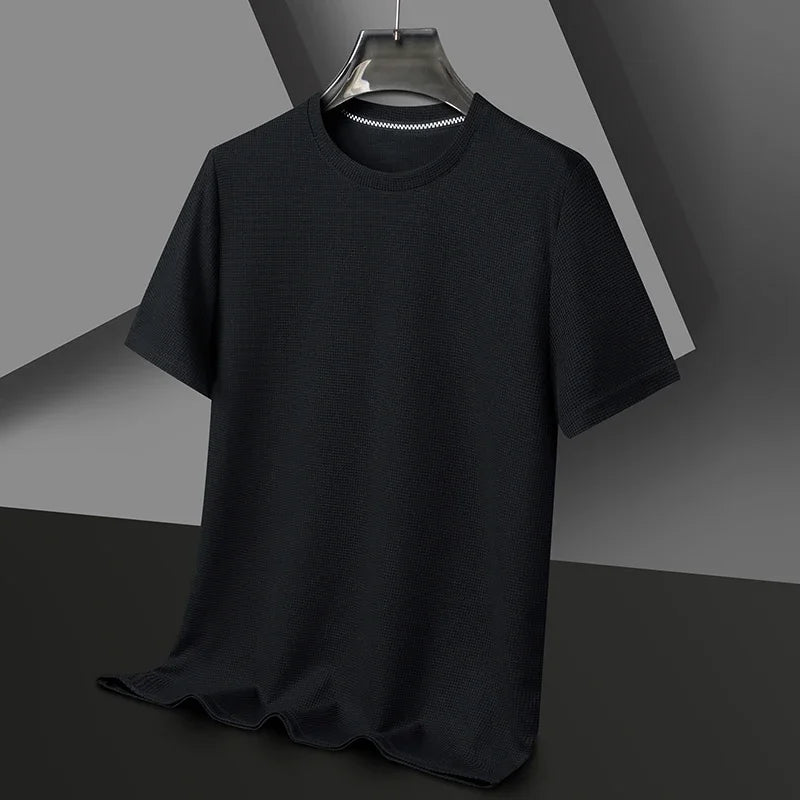 Mens Short Sleeve Polo Shirt - Cotton Waffle Splicing Top - ZOOMNSTORE