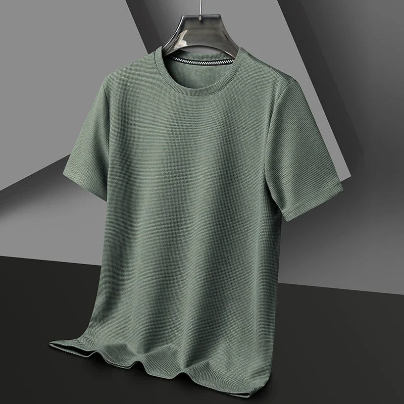 Mens Short Sleeve Polo Shirt - Cotton Waffle Splicing Top - ZOOMNSTORE