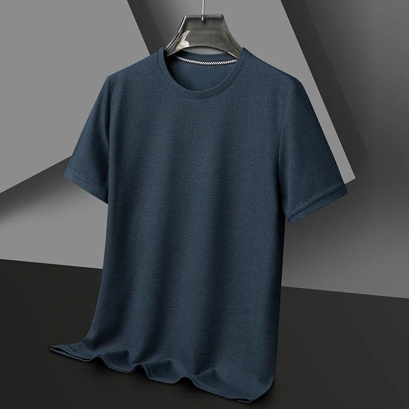 Mens Short Sleeve Polo Shirt - Cotton Waffle Splicing Top - ZOOMNSTORE