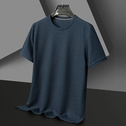Mens Short Sleeve Polo Shirt - Cotton Waffle Splicing Top - ZOOMNSTORE
