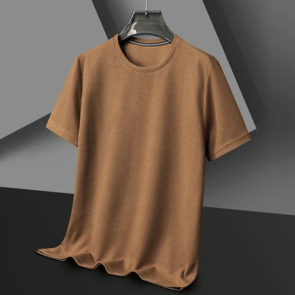 Mens Short Sleeve Polo Shirt - Cotton Waffle Splicing Top - ZOOMNSTORE