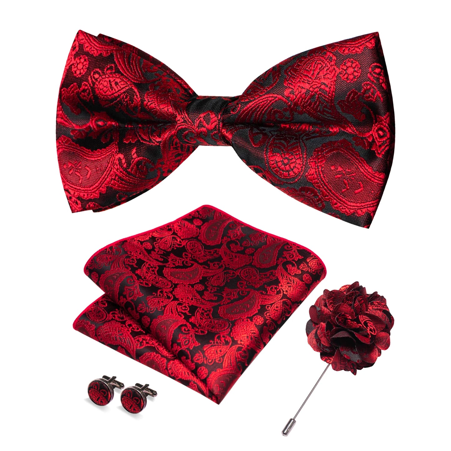 Champagne Silk Jacquard Paisley Bow Tie Set - Pre-tied Bowtie Brooch Hanky  Cufflinks for Weddings  Business - ZOOMNSTORE