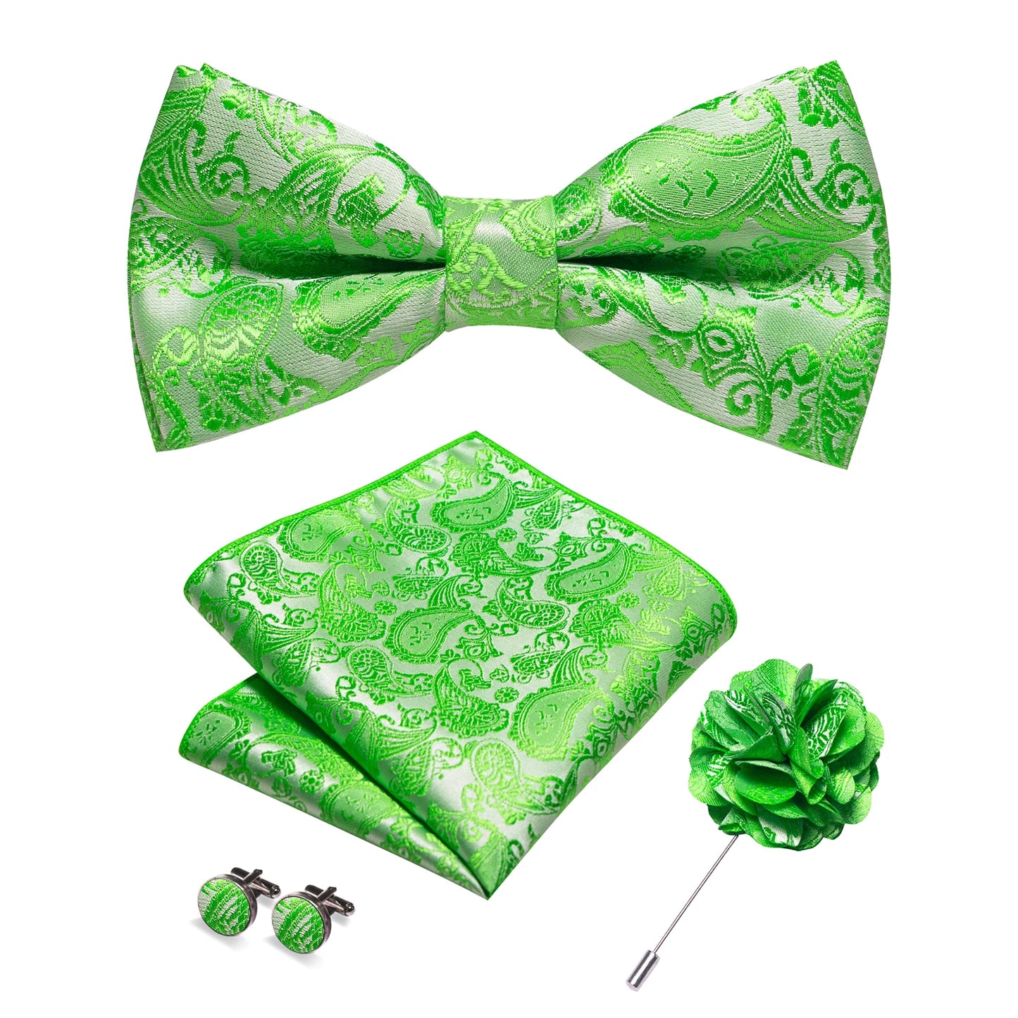 Champagne Silk Jacquard Paisley Bow Tie Set - Pre-tied Bowtie Brooch Hanky  Cufflinks for Weddings  Business - ZOOMNSTORE