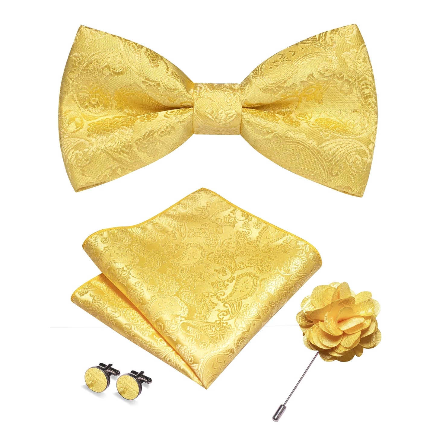 Champagne Silk Jacquard Paisley Bow Tie Set - Pre-tied Bowtie Brooch Hanky  Cufflinks for Weddings  Business - ZOOMNSTORE