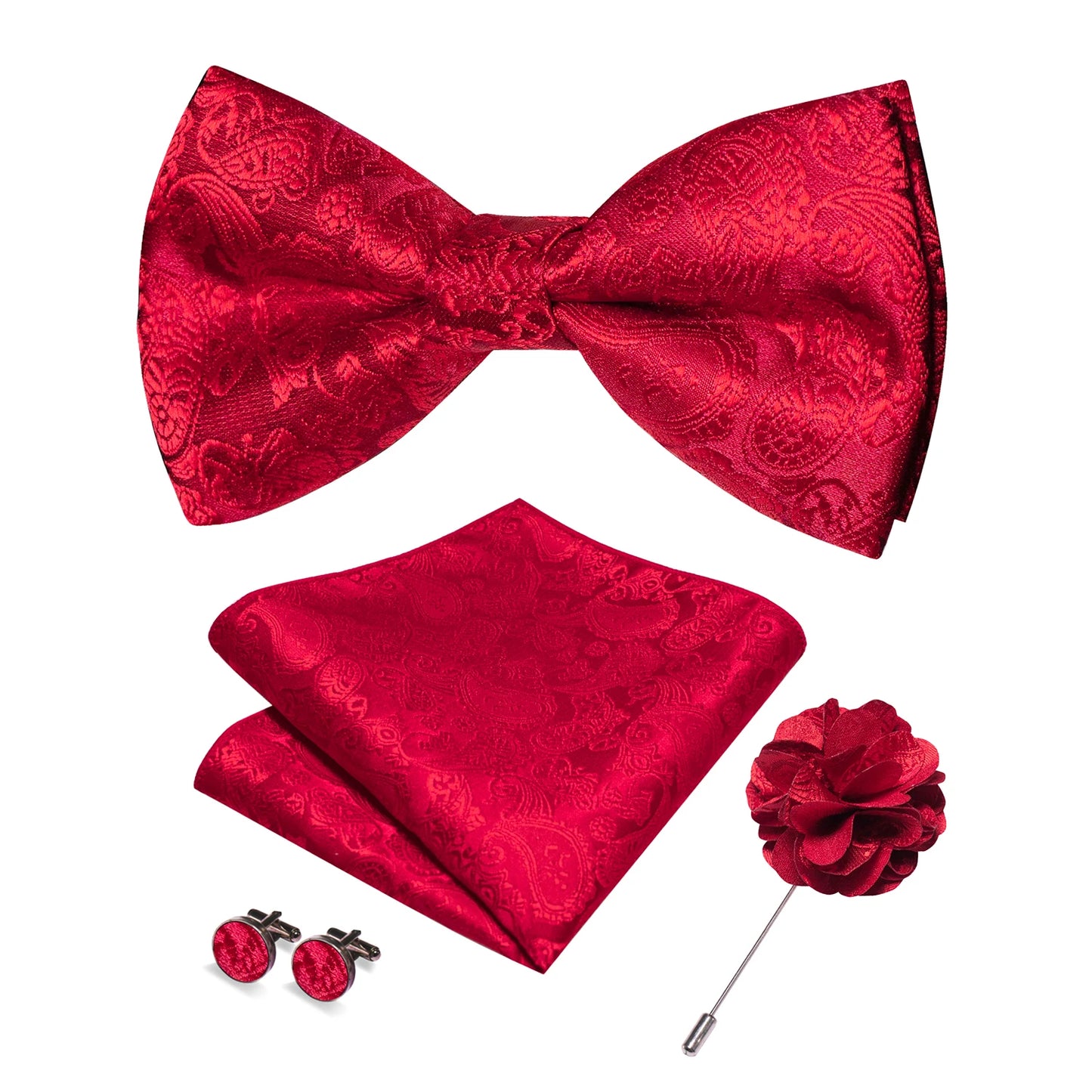 Champagne Silk Jacquard Paisley Bow Tie Set - Pre-tied Bowtie Brooch Hanky  Cufflinks for Weddings  Business - ZOOMNSTORE