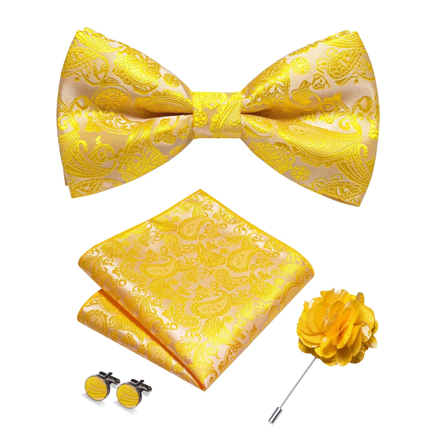 Champagne Silk Jacquard Paisley Bow Tie Set - Pre-tied Bowtie Brooch Hanky  Cufflinks for Weddings  Business - ZOOMNSTORE