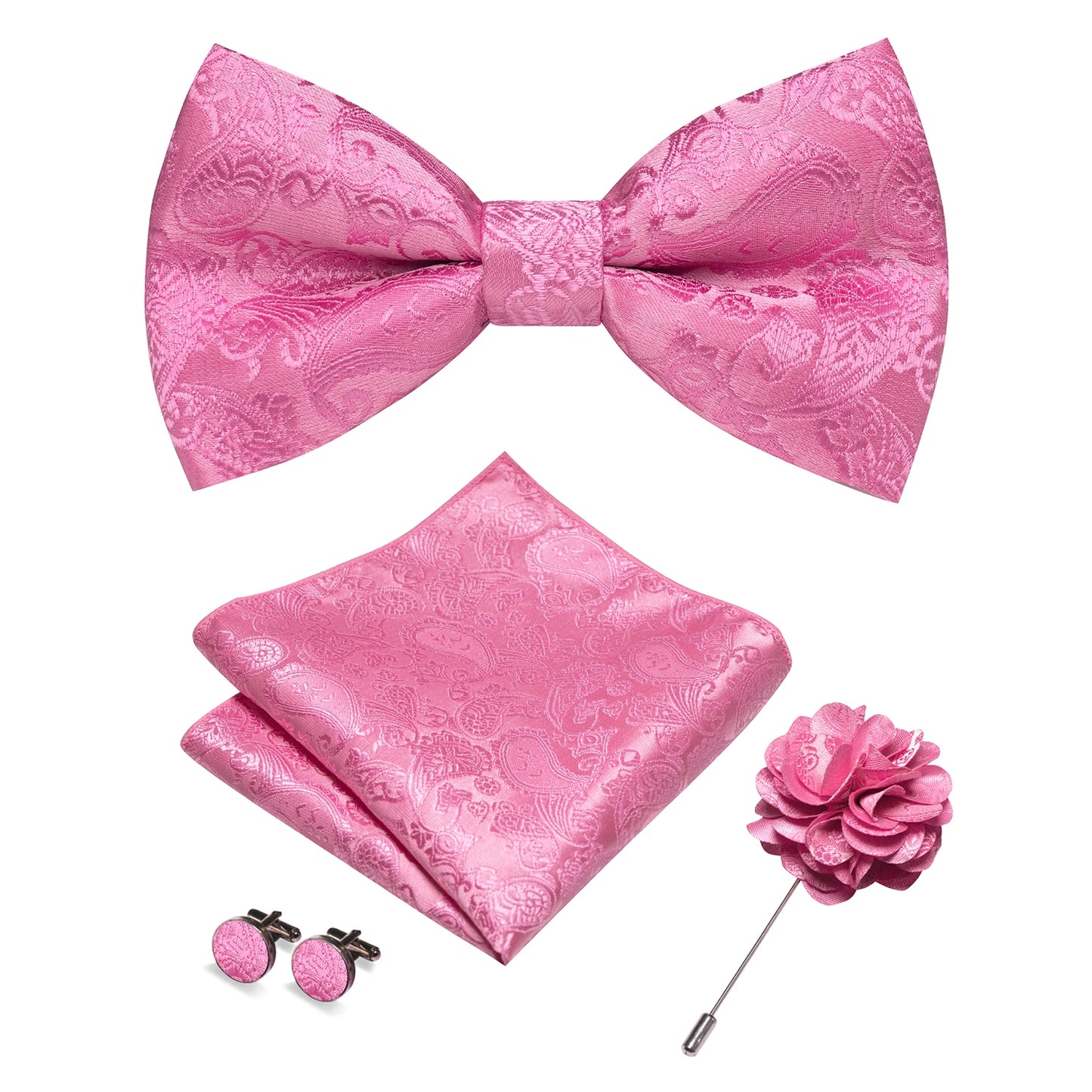 Champagne Silk Jacquard Paisley Bow Tie Set - Pre-tied Bowtie Brooch Hanky  Cufflinks for Weddings  Business - ZOOMNSTORE