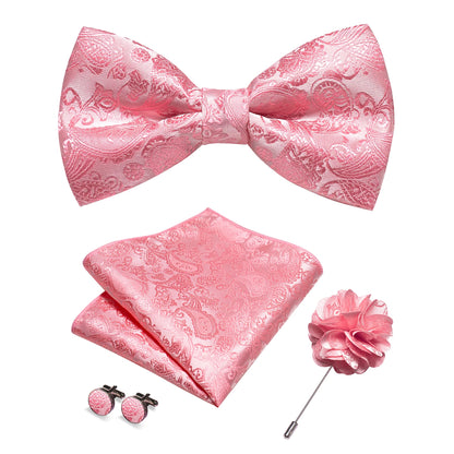Champagne Silk Jacquard Paisley Bow Tie Set - Pre-tied Bowtie Brooch Hanky  Cufflinks for Weddings  Business - ZOOMNSTORE