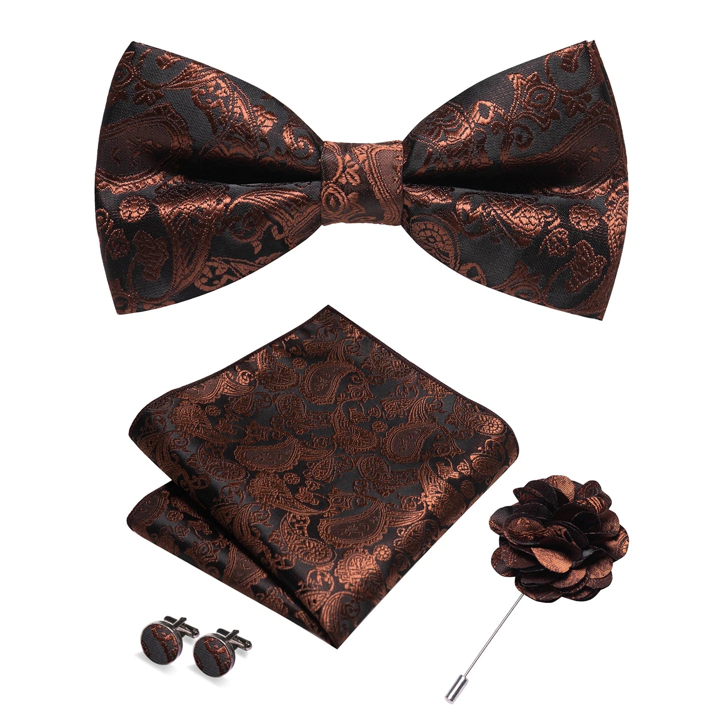 Champagne Silk Jacquard Paisley Bow Tie Set - Pre-tied Bowtie Brooch Hanky  Cufflinks for Weddings  Business - ZOOMNSTORE