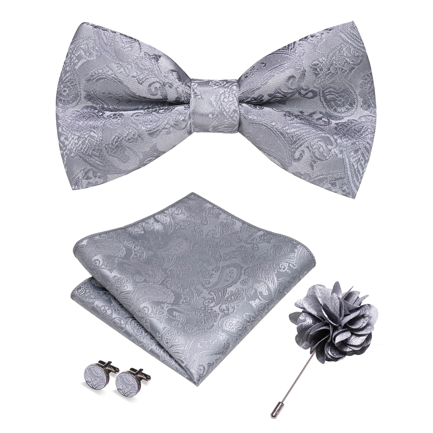 Champagne Silk Jacquard Paisley Bow Tie Set - Pre-tied Bowtie Brooch Hanky  Cufflinks for Weddings  Business - ZOOMNSTORE