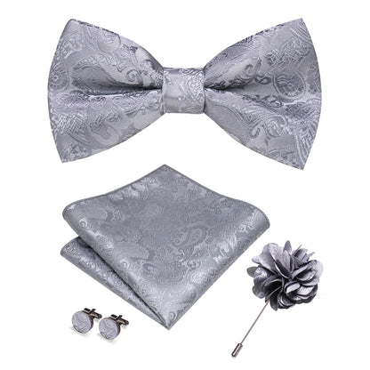 Champagne Silk Jacquard Paisley Bow Tie Set - Pre-tied Bowtie Brooch Hanky  Cufflinks for Weddings  Business - ZOOMNSTORE