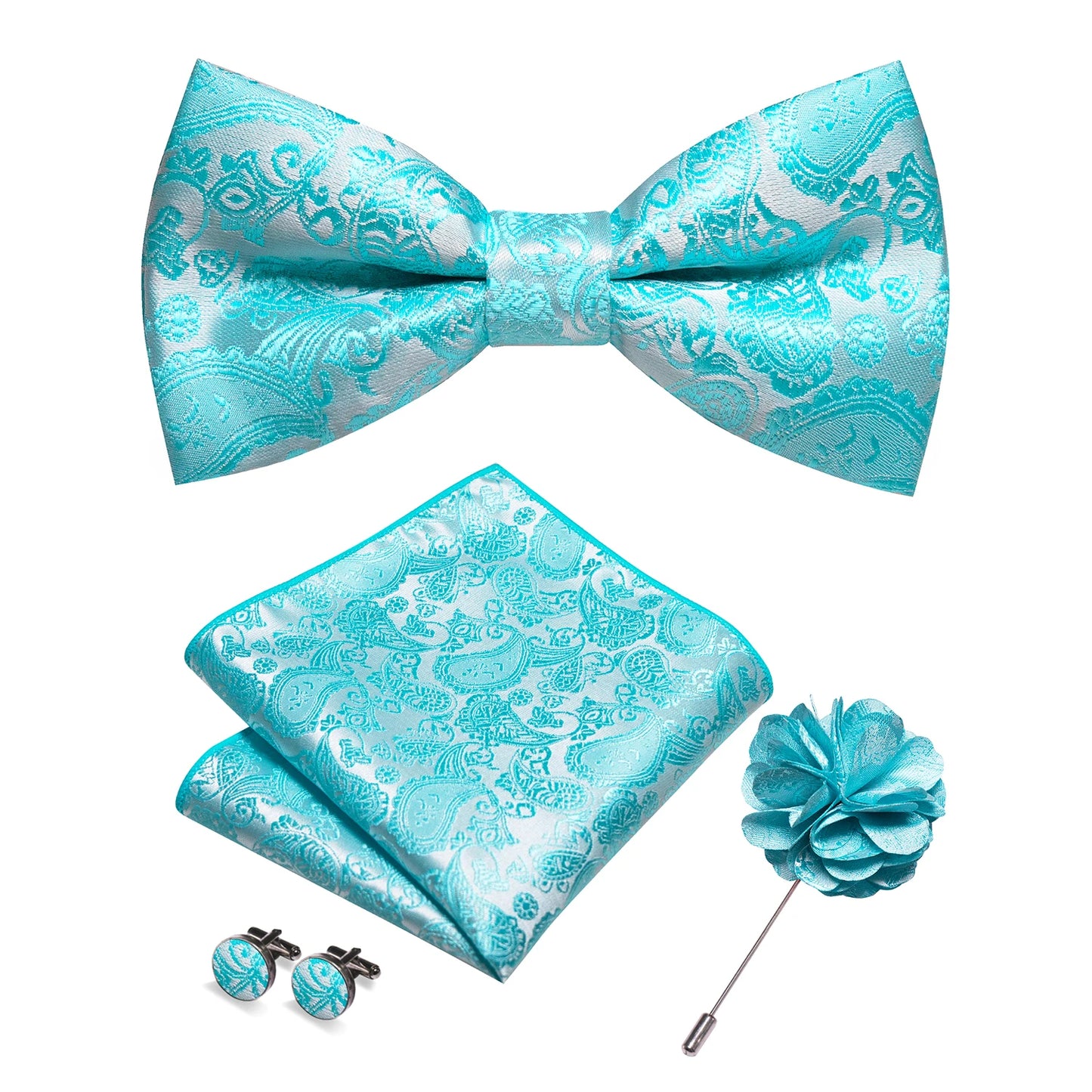 Champagne Silk Jacquard Paisley Bow Tie Set - Pre-tied Bowtie Brooch Hanky  Cufflinks for Weddings  Business - ZOOMNSTORE