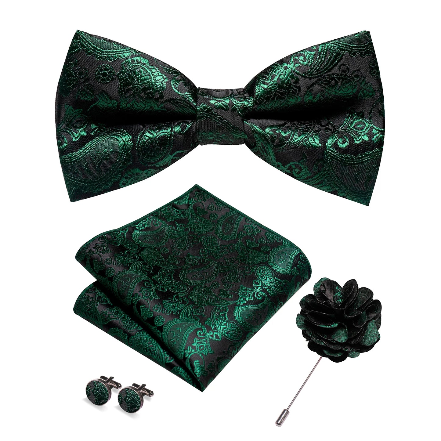 Champagne Silk Jacquard Paisley Bow Tie Set - Pre-tied Bowtie Brooch Hanky  Cufflinks for Weddings  Business - ZOOMNSTORE